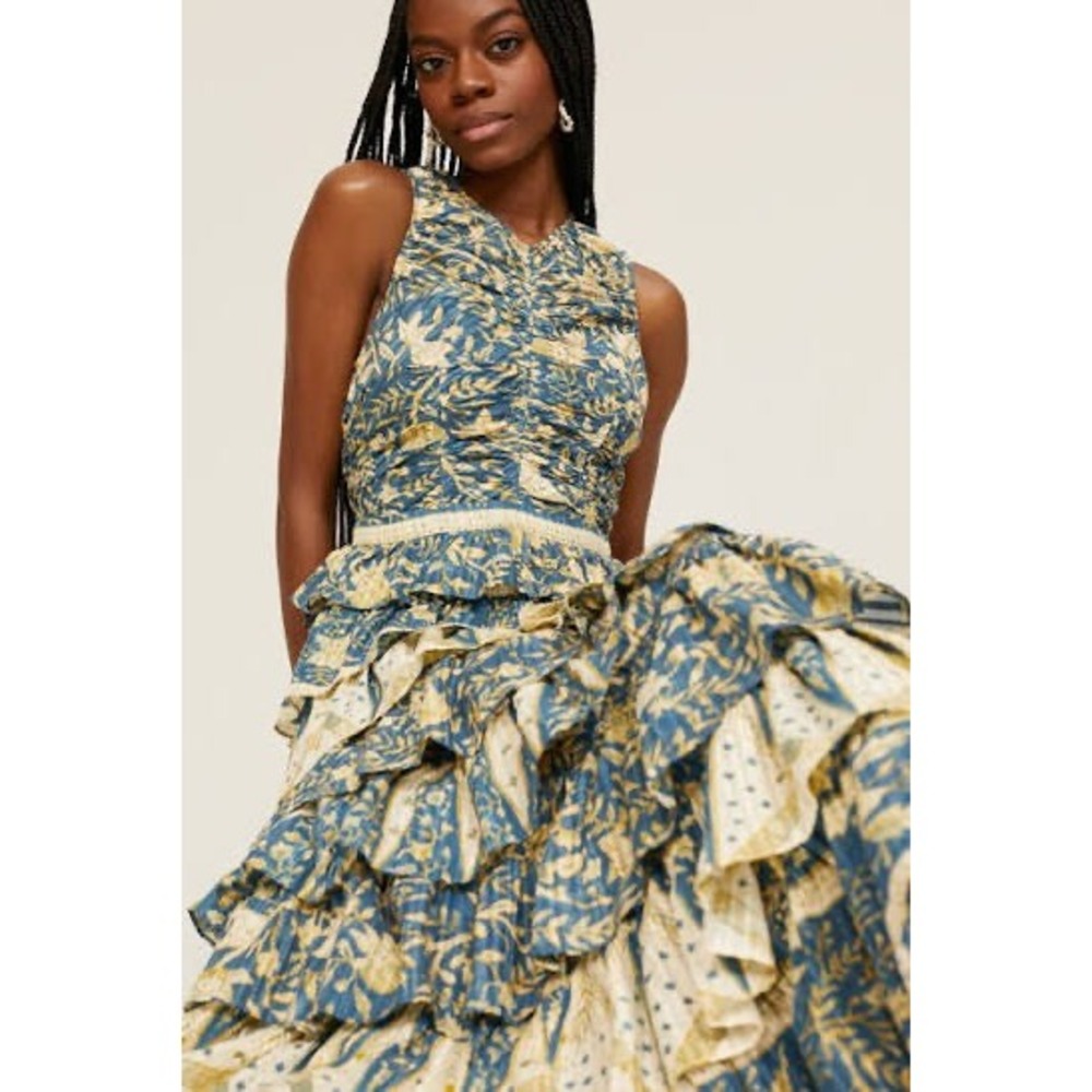 Ulla Johnson Ariah Blue Floral Tiered Maxi Dress Size 6 - Picture 1 of 12